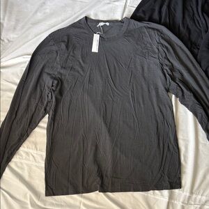 James Perse Men's Dark Grey Long-Sleeve Crew Neck Shirt, Size 5